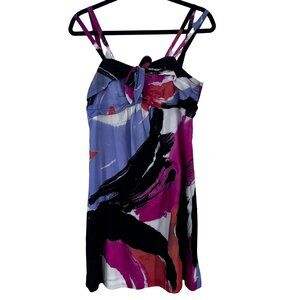 Kensie Sleeveless Silk Cotton Dress with Purple Pink Abstract Print Size Small